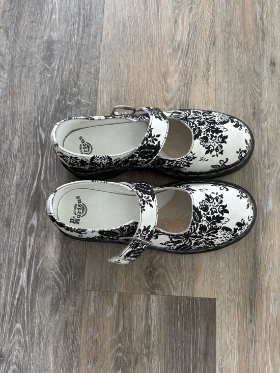 Dr. Martens Black & White Floral Mary Jane Strap Shoes - Picture 1 of 3